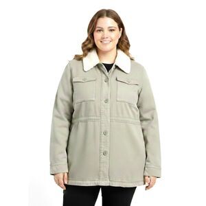 Hang Ten Womens XXL 2X Fleece Shacket Khaki Green Warm Soft Sherpa Collar